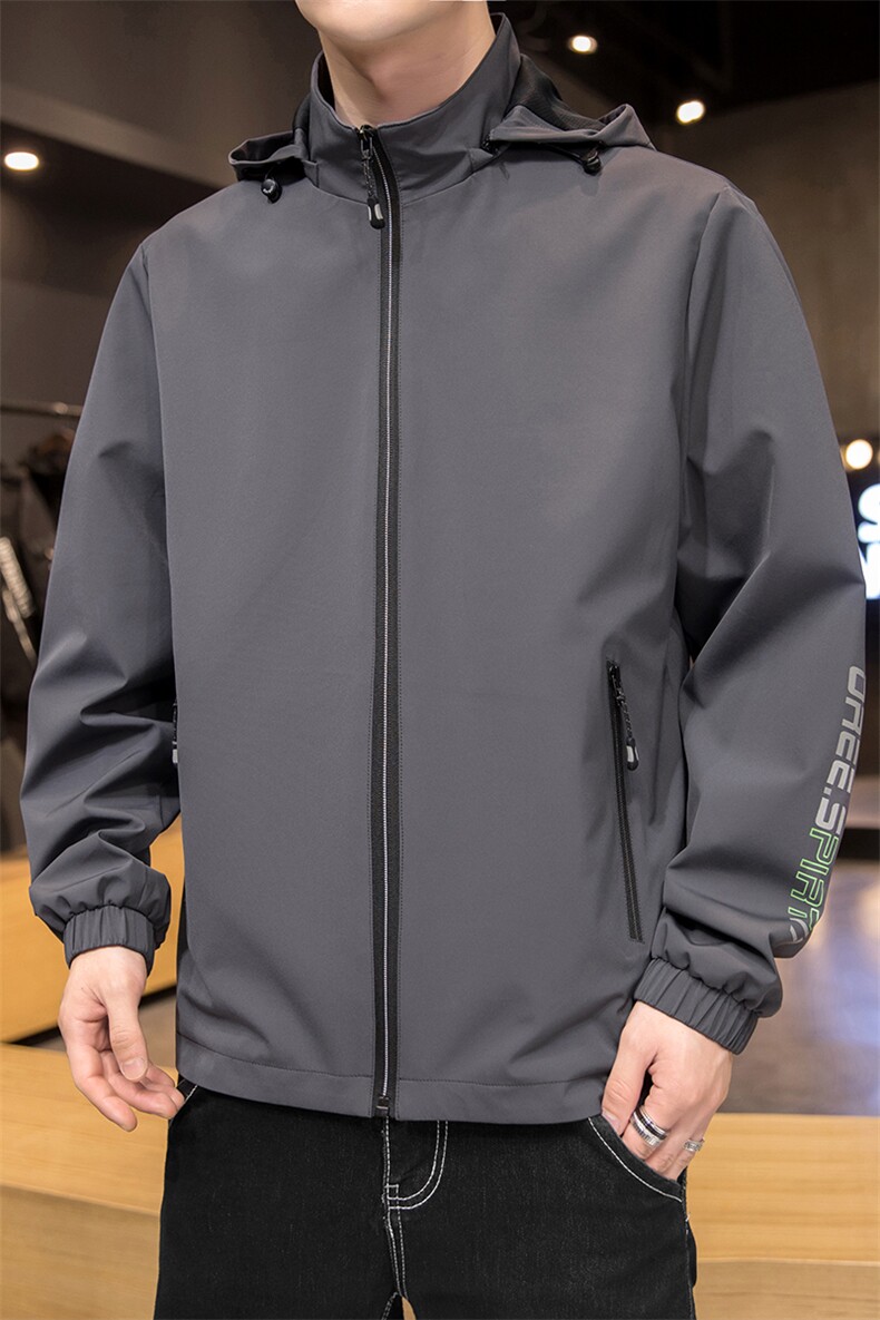 2023新款薄男士夹克上衣春秋季中青年连帽商务休闲外套时尚潮流,男装夹克,电商B212（原钱塘6029）
