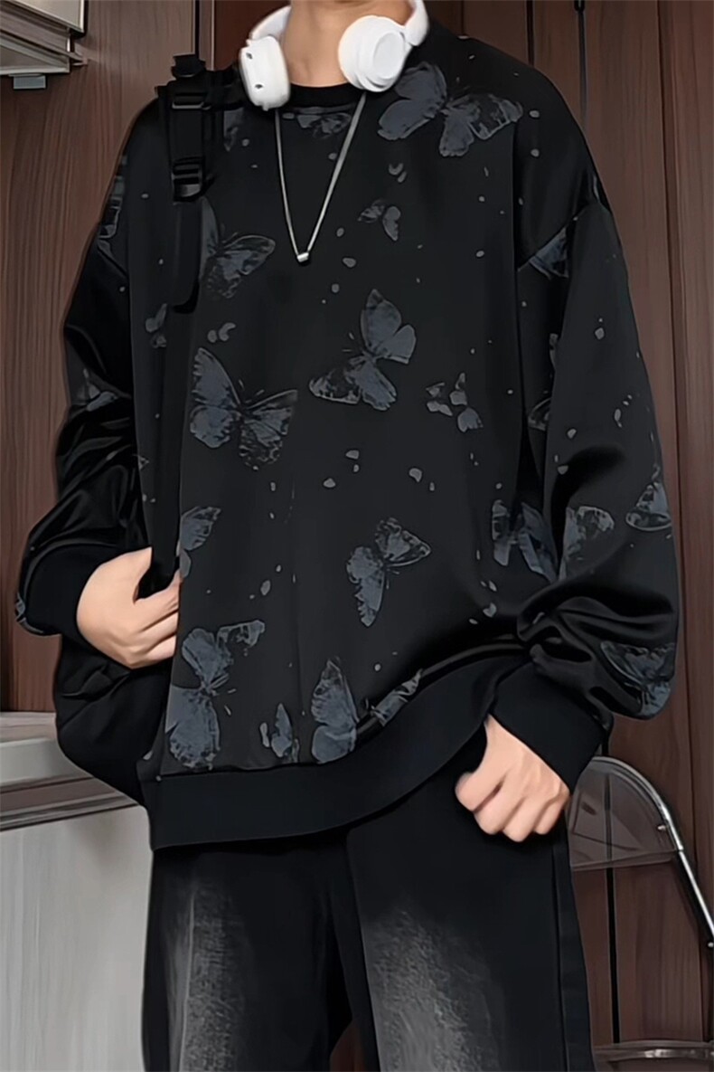 WY5065/P35春装新款设计感印花圆领卫衣男外套大码重磅长袖上衣,女装短外套,电商A141