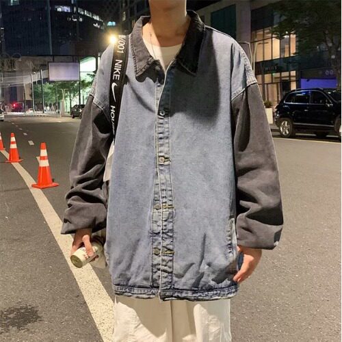 撞色拼接牛仔外套男春秋季韩版潮流宽松上衣港风日系复古休闲夹克,男装工装外套,星座1210-1