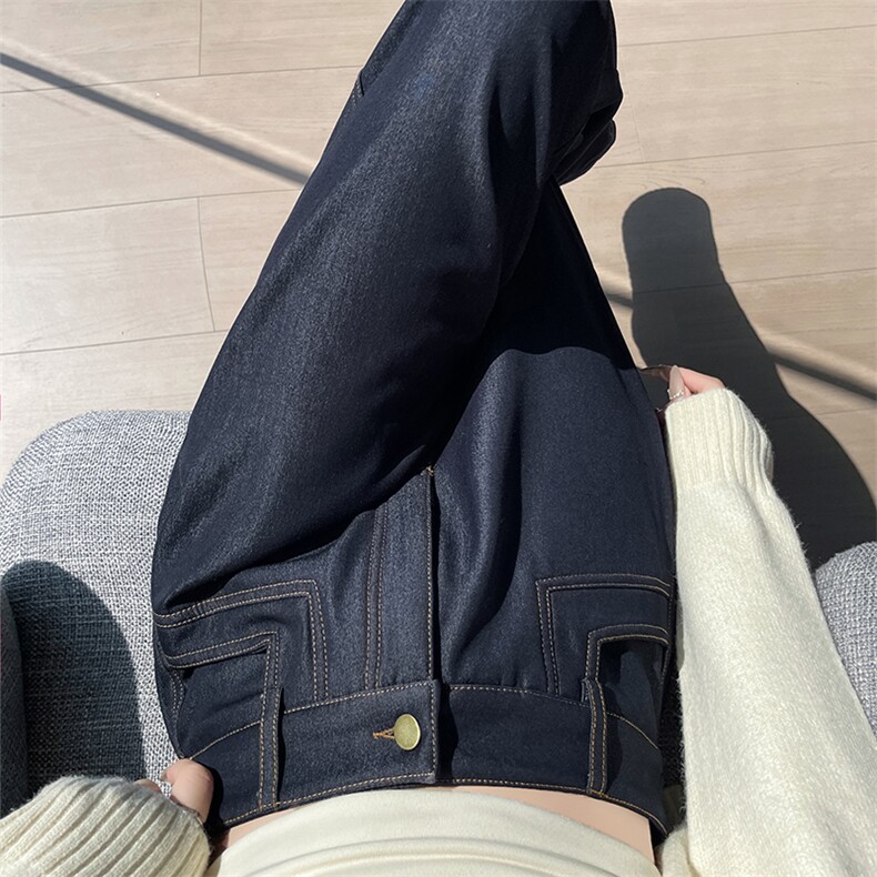 秋冬小众设计直筒牛仔裤宽松显瘦垂坠加绒大码拖地西装裤女,女装休闲裤,云美莎专业女裤-全店现货