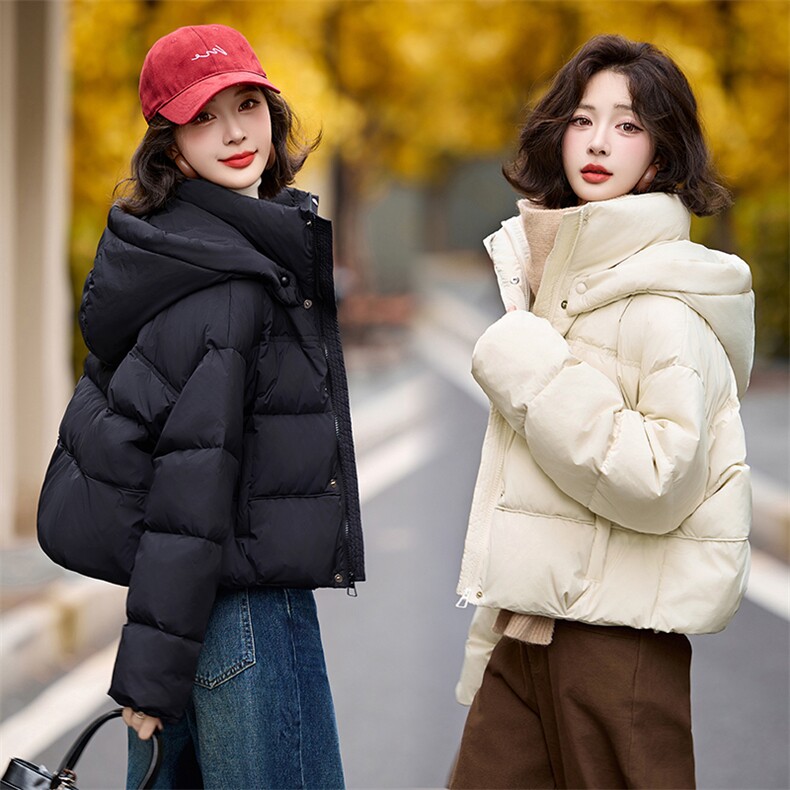 洋气超好看小个子短款羽绒服女2025冬季宽松连帽白鸭绒面包服外套图片