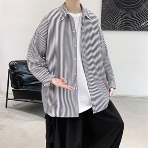港风宽松休闲条纹百搭潮流长袖衬衫上衣男装D201-DM85-P45图片