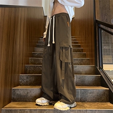 春季港风新款宽松纯色工装裤可拆卸飘带休闲裤，男装休闲裤，电商A102-1