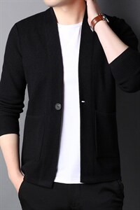 秋季新款纯色简约男士中年休闲商务开衫韩版时尚百搭针织男装图片