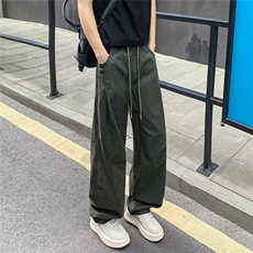 松紧腰抽绳束脚褶皱设计感工装裤宽松直筒口袋休闲长裤K6690-P48，男装工装外套，星座412-3