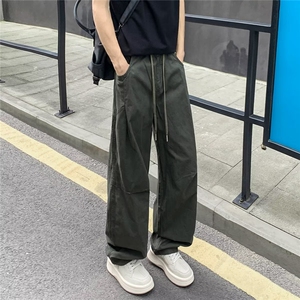 松紧腰抽绳束脚褶皱设计感工装裤宽松直筒口袋休闲长裤K6690-P48图片
