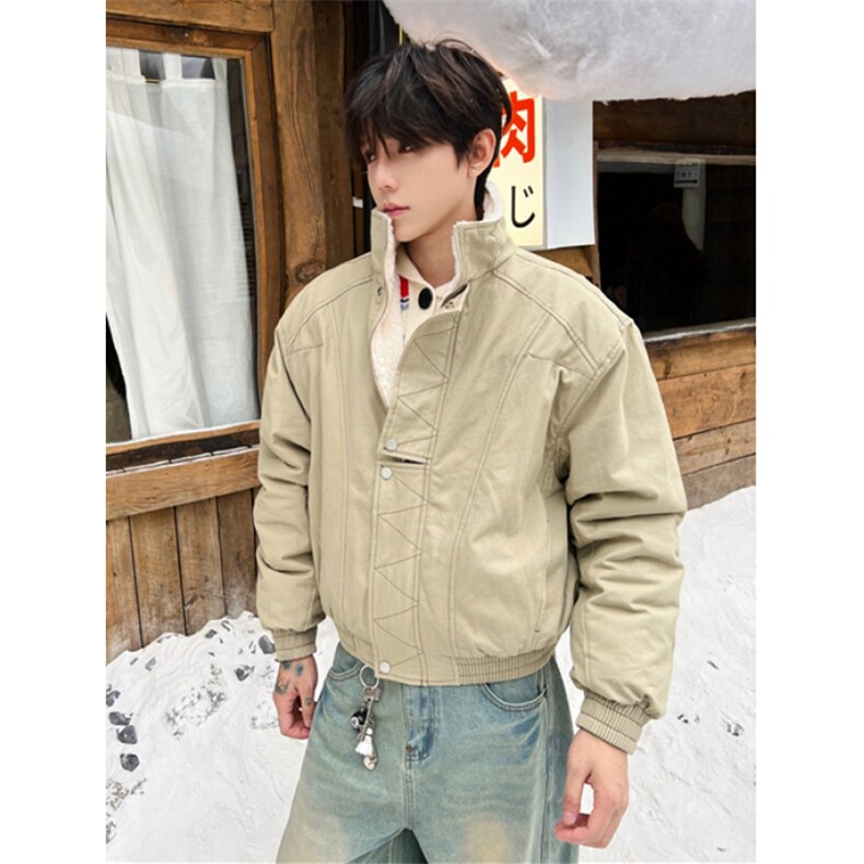 美式解构缉明线立领工装夹克秋冬款加绒加厚廓形棉服男女M6060,男装夹克,星座1116A（原606A-3）