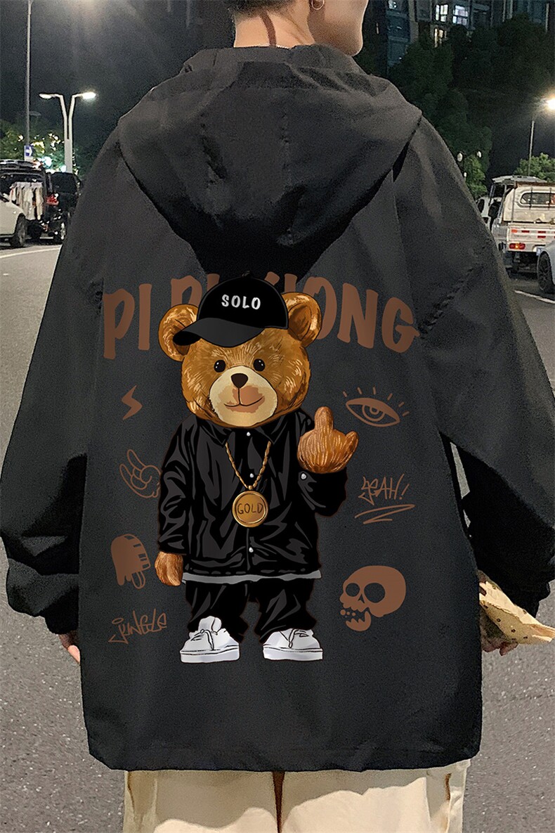 小熊棒球服外套男春秋季2025港风ins潮痞帅潮牌新款大码宽松夹克,男装夹克,电商B371