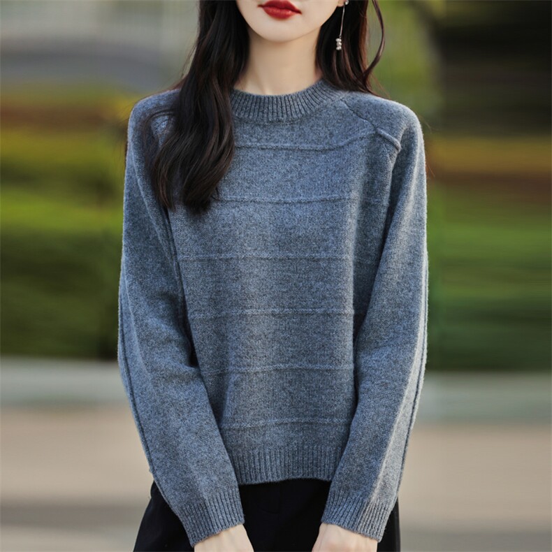 时尚百搭宽松显瘦羊毛衫女秋冬新款圆领长袖针织毛衣外套,女装羊毛衫,邦太羊绒