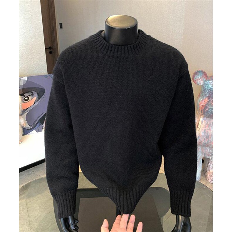 重磅秋冬男女纯色打底针织衫圆领套头半高领毛衣美式复古休闲上衣,男装T恤,电商A486