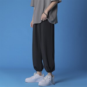 夏季纯色休闲裤男冰丝可宽松抽绳九分裤2023-特批20，男装休闲裤，星座718-1