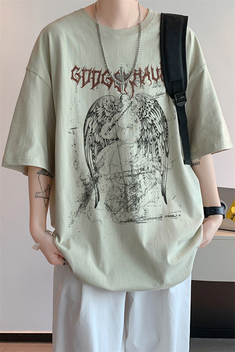 已注册/夏季内景重磅天使印花短袖T恤男潮宽松打底衫DT00582/P25,男装T恤,电商B316