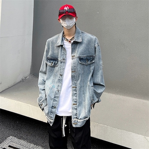 秋冬季大码宽松潮牌刺绣毛边牛仔外套中性夹克外穿男 抖音品质图片