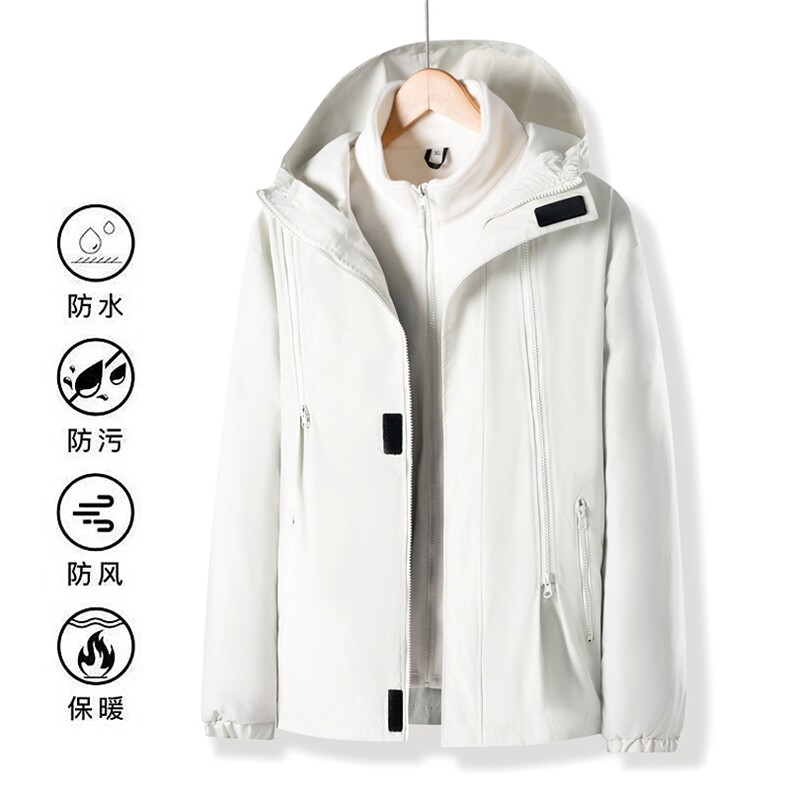 拉链冲锋衣三合一加厚可拆卸内胆连帽工装夹克休闲外套8009-P75,男装夹克,星座1403A