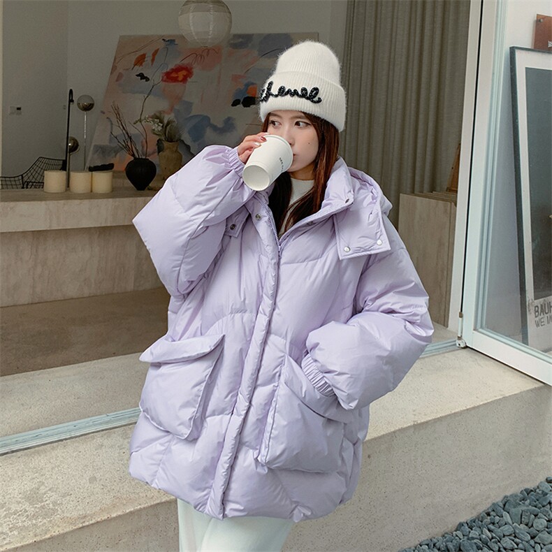 韩系chic连帽短款紫色羽绒服女冬季新款超火好看高级小众加厚外套图片