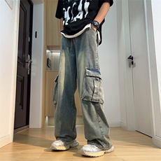 2025春季垂感宽松直筒裤大口袋阔腿牛仔裤男现货K7824-P50，男装牛仔裤，星座512-3