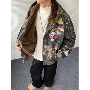 加绒牛仔棉服男冬季棉衣外套羊羔绒加厚毛领保暖外套MY1305-P158图片