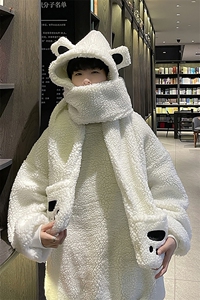潮流小熊耳朵卫衣+帽子+围巾加绒加厚连帽拼接羊羔毛 W1881-P52图片