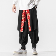 20秋冬日系大码古风风亚麻棉麻哈伦仙鹤裙裤汉服/，男装休闲裤，钱塘713