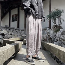 8XL-M风亚麻裤男宽松棉麻裤子大码阔腿裤灯笼裤新中式K965P30，男装休闲裤，电商D206-1