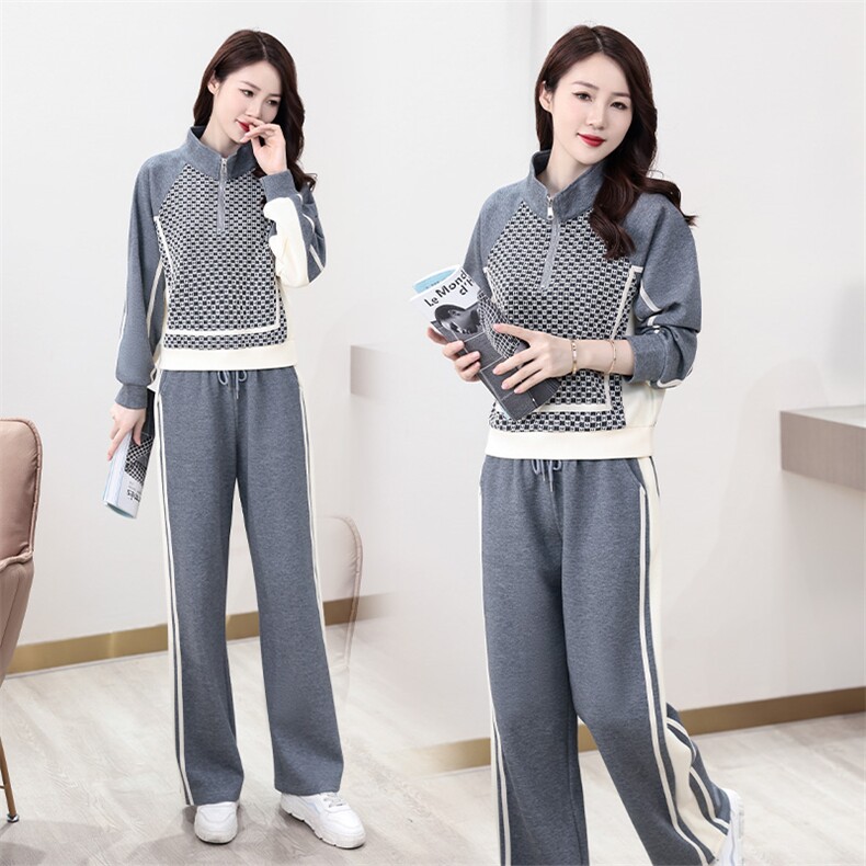 春季新款撞色两件套休闲时尚女装套装显瘦百搭宽松运动服，女装套装/套裙，妙形