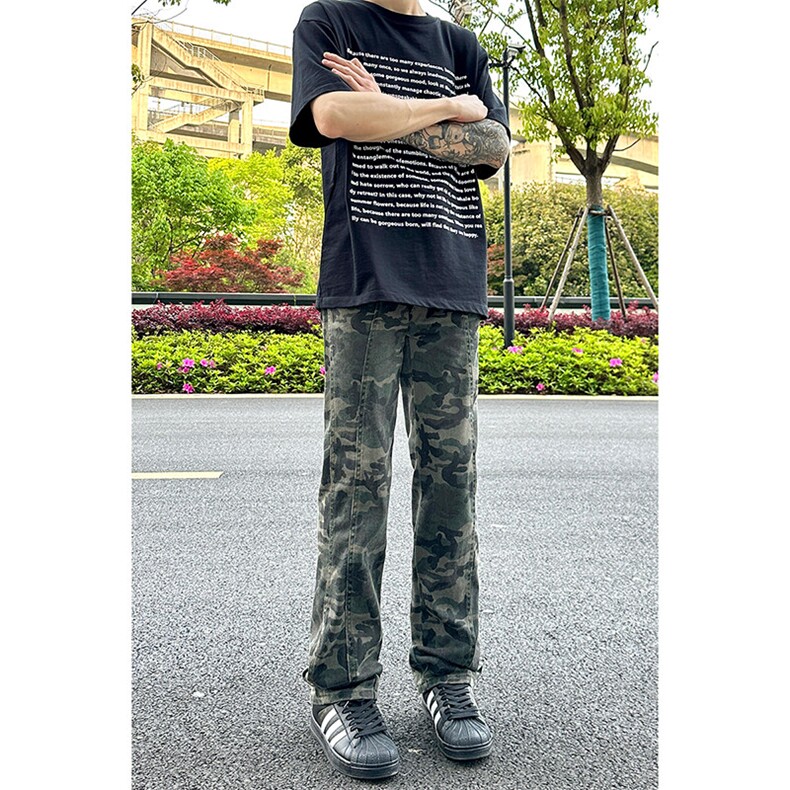 美式街头嘻哈重磅迷彩拼接工装牛仔裤,男装牛仔裤,星座310A-4