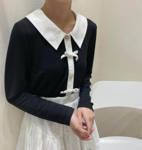 秋季新款蝴蝶结黑白撞色上衣，其它，品晗