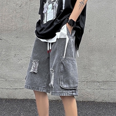 破洞牛仔短裤潮牌工装裤子男夏季潮流宽松休闲五分裤K3234-P38，男装牛仔裤，星座512-2