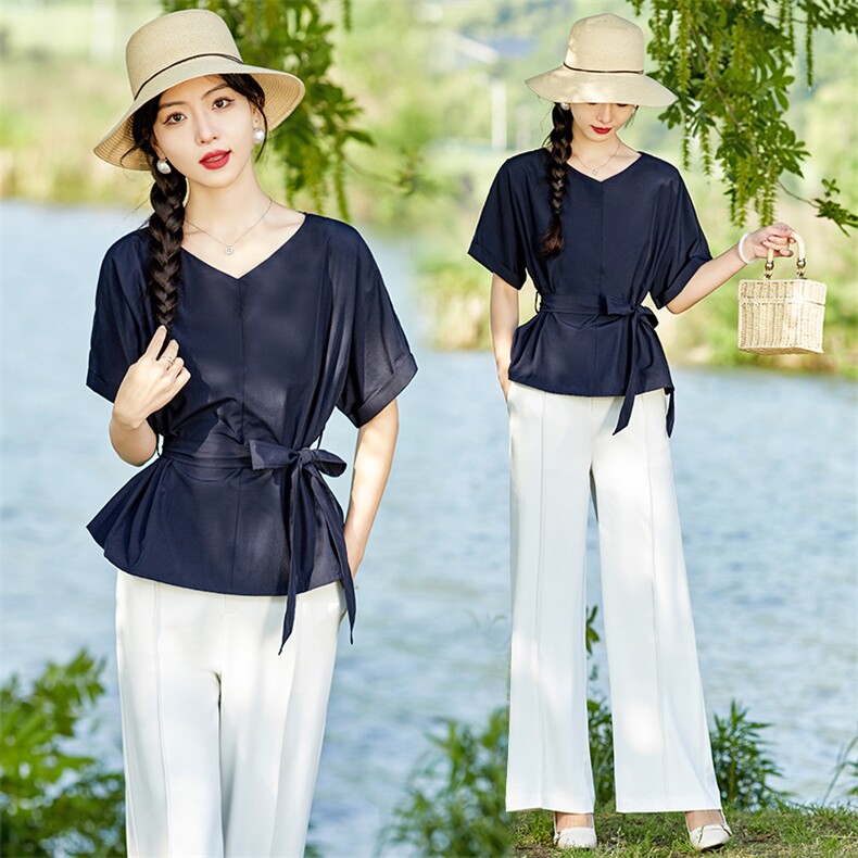 棉麻套装女夏季2025新款高端时尚洋气减龄显瘦亚麻阔腿裙裤两件套，女装套装/套裙，水衣源