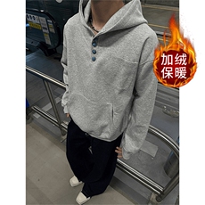 日系半拉链连帽卫衣男女套头宽松情侣鹿毛绒外套潮Y116，女装短外套，星座208-5