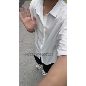 特批25数据冰丝短袖衬衫简约纯色休闲短袖痞帅白色衬衣DX956