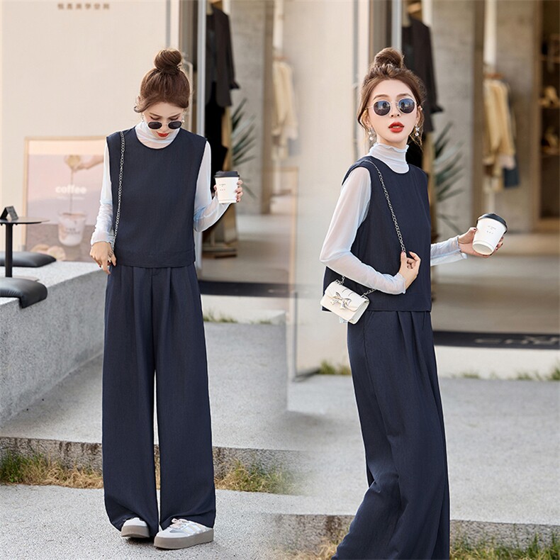 气质通勤女马甲小衫阔腿裤三件套时尚套装春装新款高级感，女装套装/套裙，秀美人生
