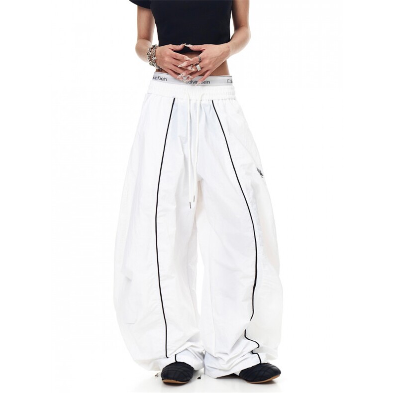 AK1937-P53美式复古褶皱运动宽松阔腿弯刀工装伞兵裤，女装休闲裤，星座617A-2