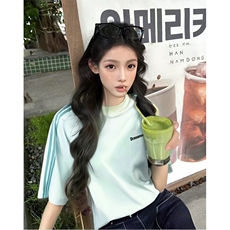 抖音得物品质二开240克宽松纯棉美式潮牌印花三条杠中性风短袖T恤，男装T恤，电商A486-1