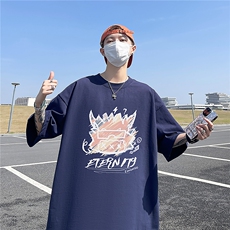 主推款T恤240克潮流美式宽松质感落肩纯棉印花短袖男T6354特P19，男装T恤，星座610B-1