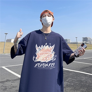 主推款T恤 240克潮流美式宽松质感落肩纯棉印花短袖男T6354特P19图片