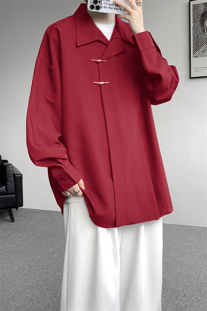 8XL-M风新中式黑色翻领长袖衬衫男秋季休闲衬衣痞帅CS537P58,男装衬衫,电商D206-1