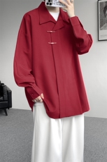 8XL-M风新中式黑色翻领长袖衬衫男秋季休闲衬衣痞帅CS537P58，男装衬衫，电商D206-1