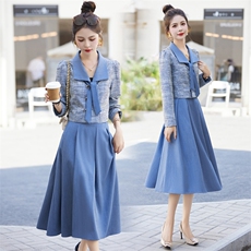 2025年秋装新款衣领两种穿法简约长袖穿着透气舒适两件套套裙，女装套装/套裙，尚娜萱