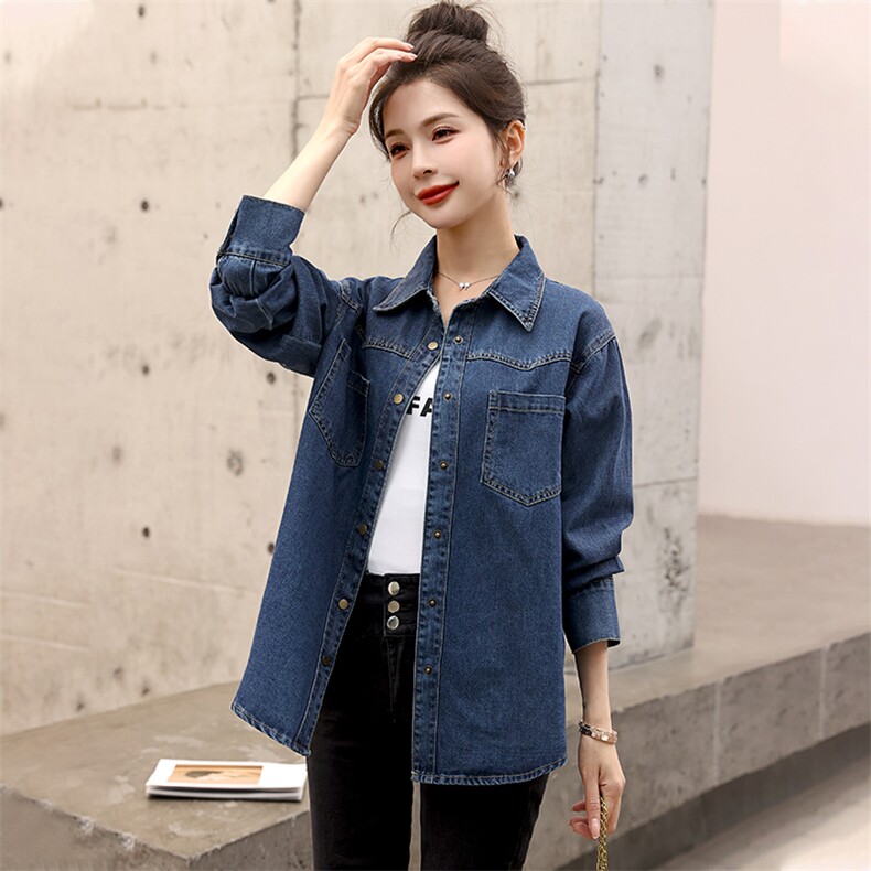 夏女装官网新款2025春季韩版休闲外套翻领中长款女士牛仔外套，女装衬衫，浙宝2-166