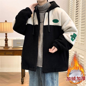 羊羔毛加厚棉衣外套男冬季新款港风棉袄撞色连帽棉服M66加厚-P98图片