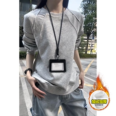 480G重磅加绒硬挺boxy男女秋冬美式高街结构螺纹拼接圆领卫衣外套，女装短外套，电商A486