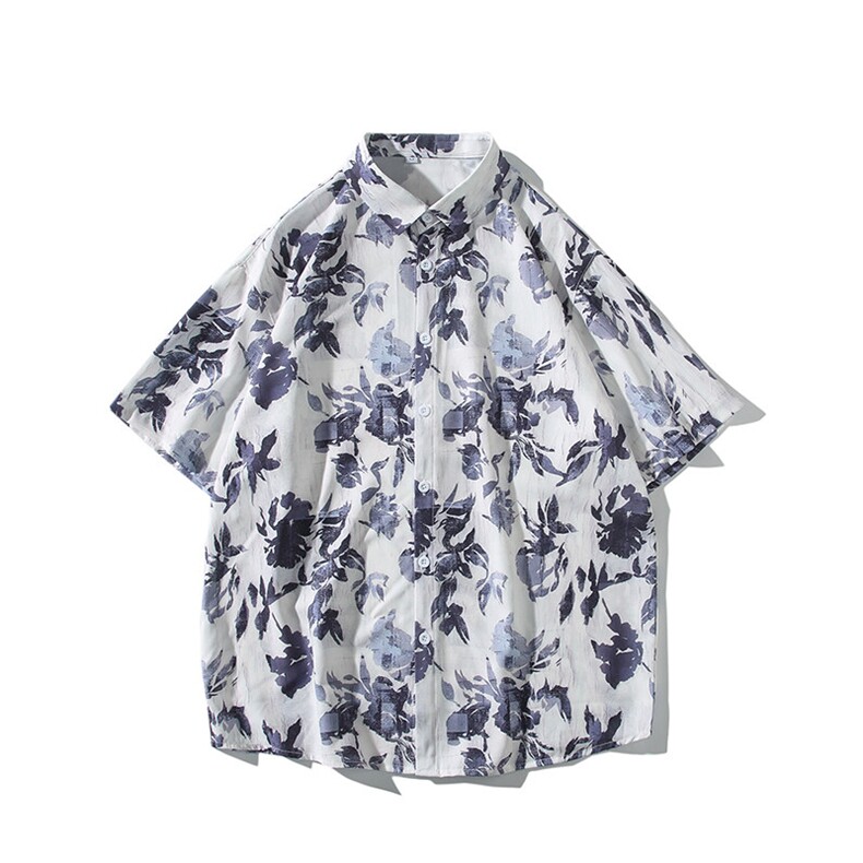 精品花衬衫大码男短袖夏季痞帅休闲上衣服外套翻领衬衣A012/P35,男装衬衫,电商A012
