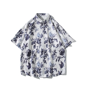 精品花衬衫大码男短袖夏季痞帅休闲上衣服外套翻领衬衣A012/P35