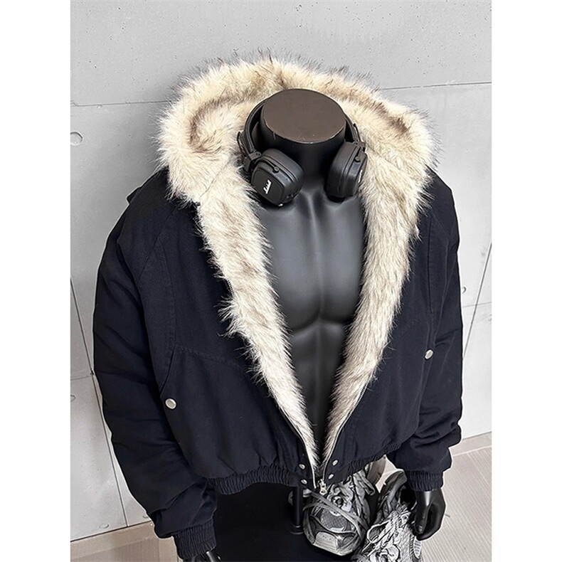 现货高品质美式高街冬季重磅硬挺短款座山雕毛领棉衣男女加厚外套,男装棉衣,电商A443