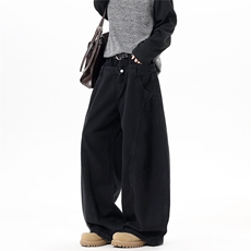 【现货】春装NK1030-P60控118双腰头印花牛仔裤宽松直筒阔腿裤，男装牛仔裤，电商B335