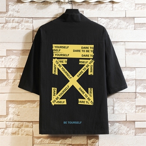 HF59127-P40风汉服男开衫外套七分袖道袍 砖墙挂拍图片