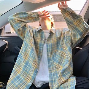衬衫男春季新款港风宽松磨毛大码格子长袖衬衣CS601-特P27