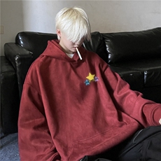 麂皮绒秋季新款潮流美式星星印花宽松连帽卫衣JK23523特批45控78，男装卫衣，星座605(原A050)