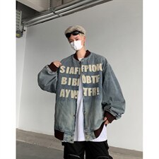 秋季新款港风日系复古字母全刺绣立领牛仔夹克外套男JK1385-P78，男装夹克，星座313A(原308A-2)